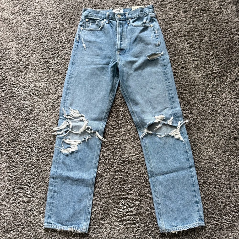 Agolde Light Blue Distressed Boyfriend Jeans